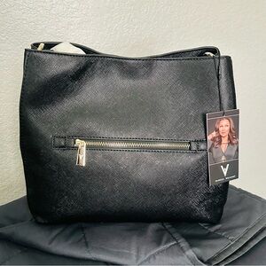 Vanessa Williams Black Beauty Leather Bag with Gold Accents – NWT